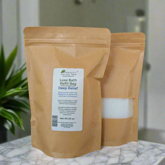 Luxe bath mineral salts 20 oz eco-friendly refill bag, bulk refill of premium European mineral bath salts