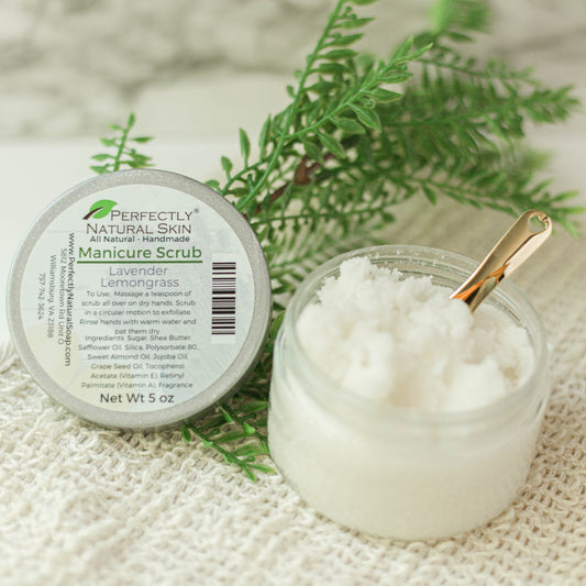 Manicure sugar scrub with shea butter 5 oz Lavender Lemongrass scent, exfoliating scrub for hands and cuticles