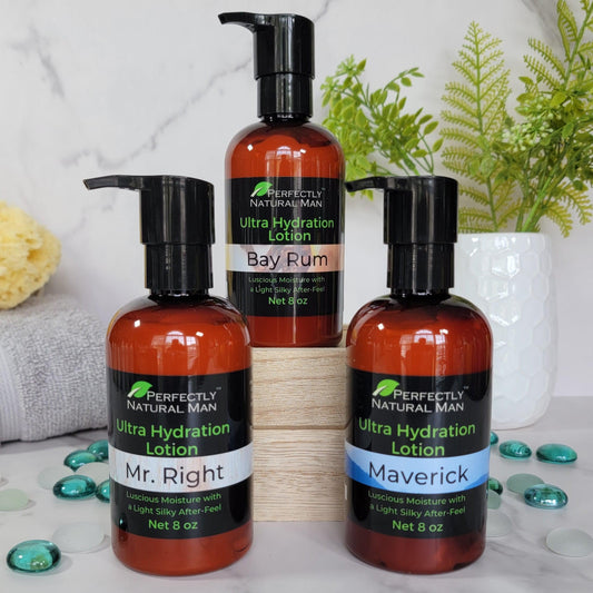 Men's collection ultra hydration lotion 8 oz Bay Rum scent, fast-absorbing natural moisturizing lotion