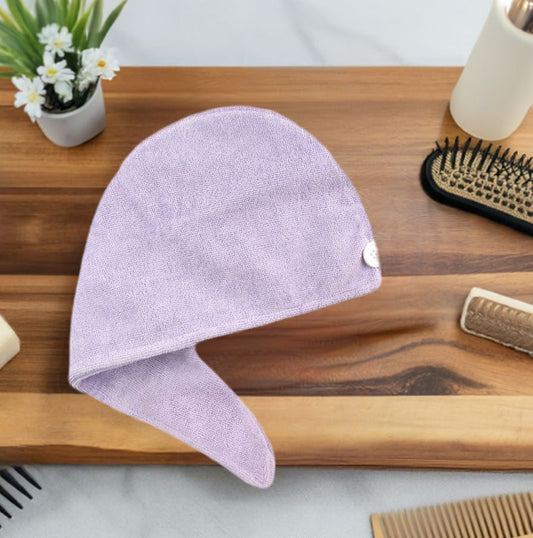 Microfiber hair drying turban in lavender, quick-dry absorbent twist wrap towel for all hair types