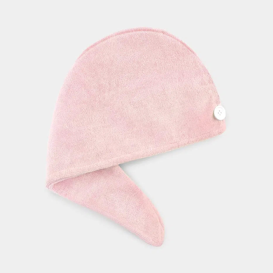 Microfiber hair drying turban in pink, ultra-soft quick-dry hair wrap for gentle frizz-free drying