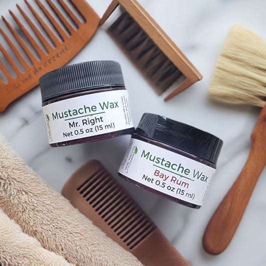 Mustache wax choice of scent Bay Rum, natural beeswax mustache wax for shaping and styling facial hair