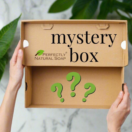Mystery box online gift set, surprise assortment of Perfectly Natural Soap natural bath and body products