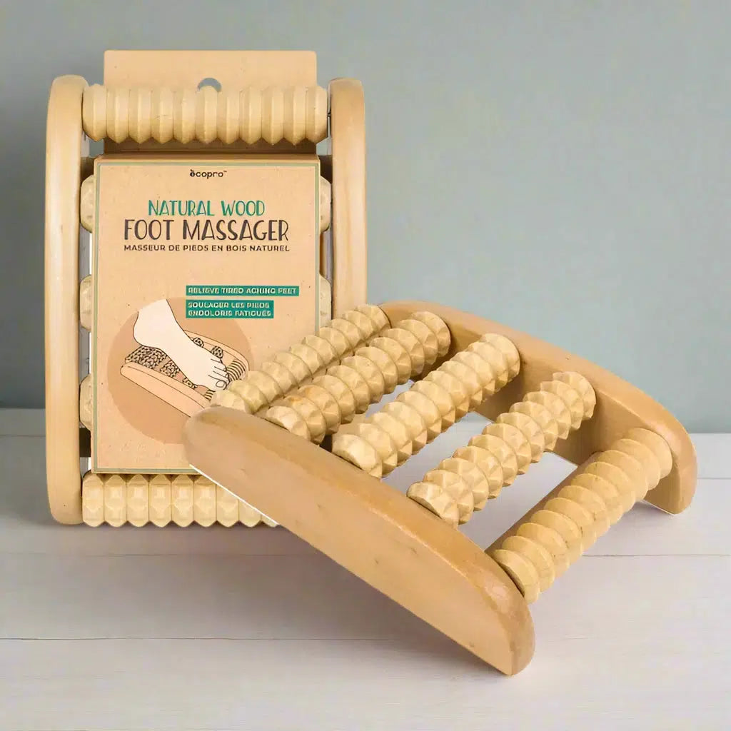 Natural wood foot massager large, wooden roller massager for soothing tired and aching feet at home