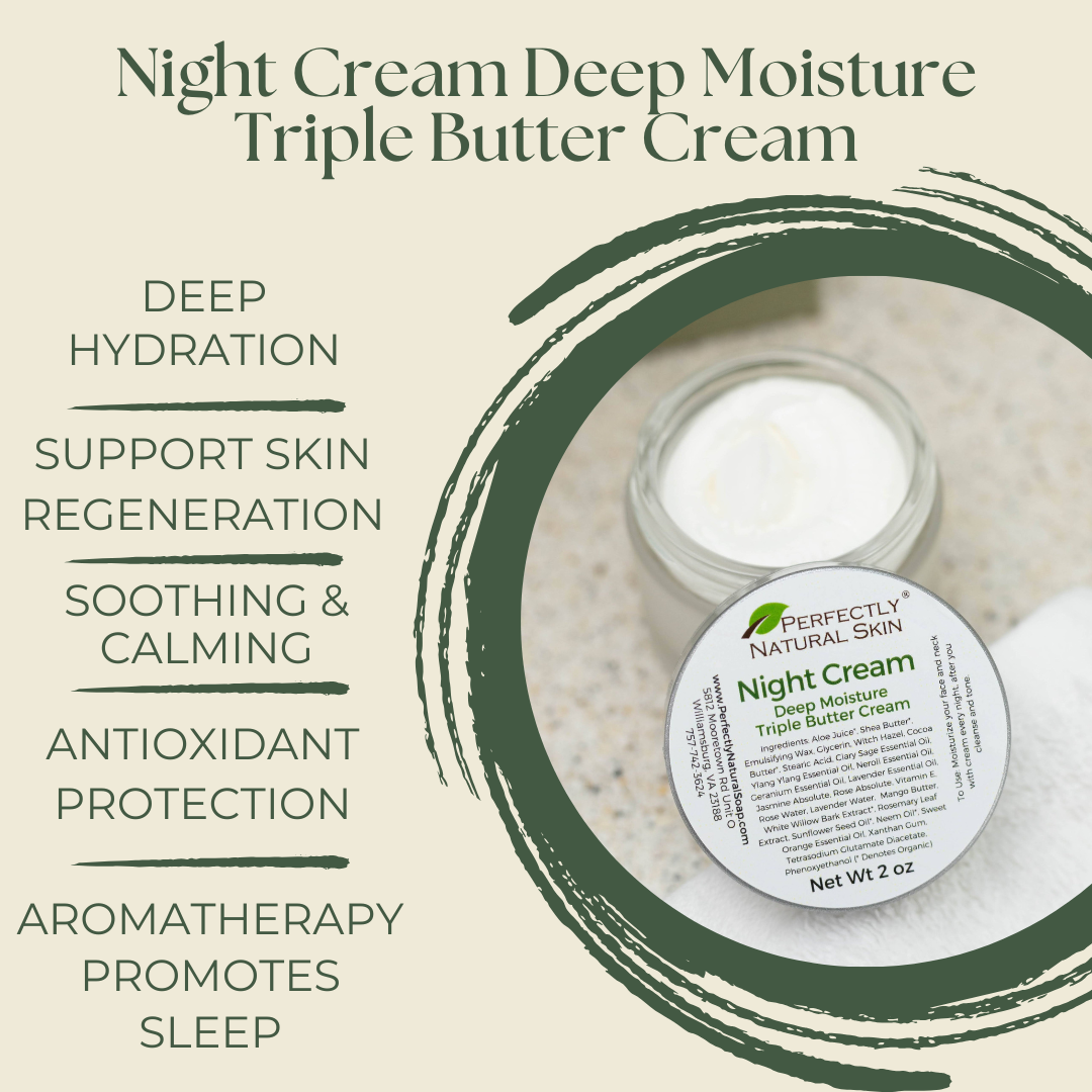 Night cream deep moisture triple butter cream 2 oz close-up, intensive overnight moisturizer for all skin types