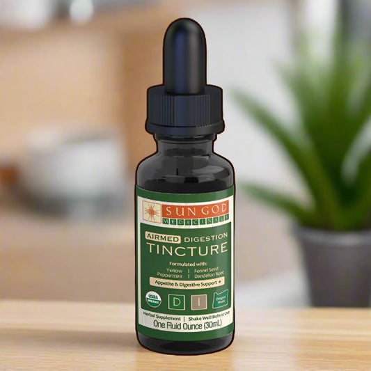 Organic Airmed digestion tincture 1 oz on sale, herbal liquid extract for digestive wellness and comfort