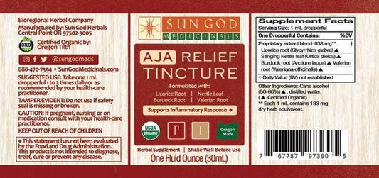 Organic Aja relief tincture 1 oz dropper bottle, herbal tincture for body comfort and relaxation