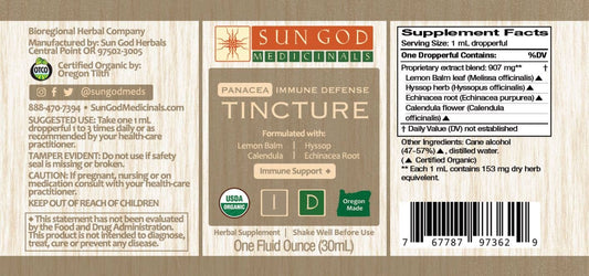 Organic Panacea immune defense tincture 1 oz dropper bottle, herbal extract for daily immune defense