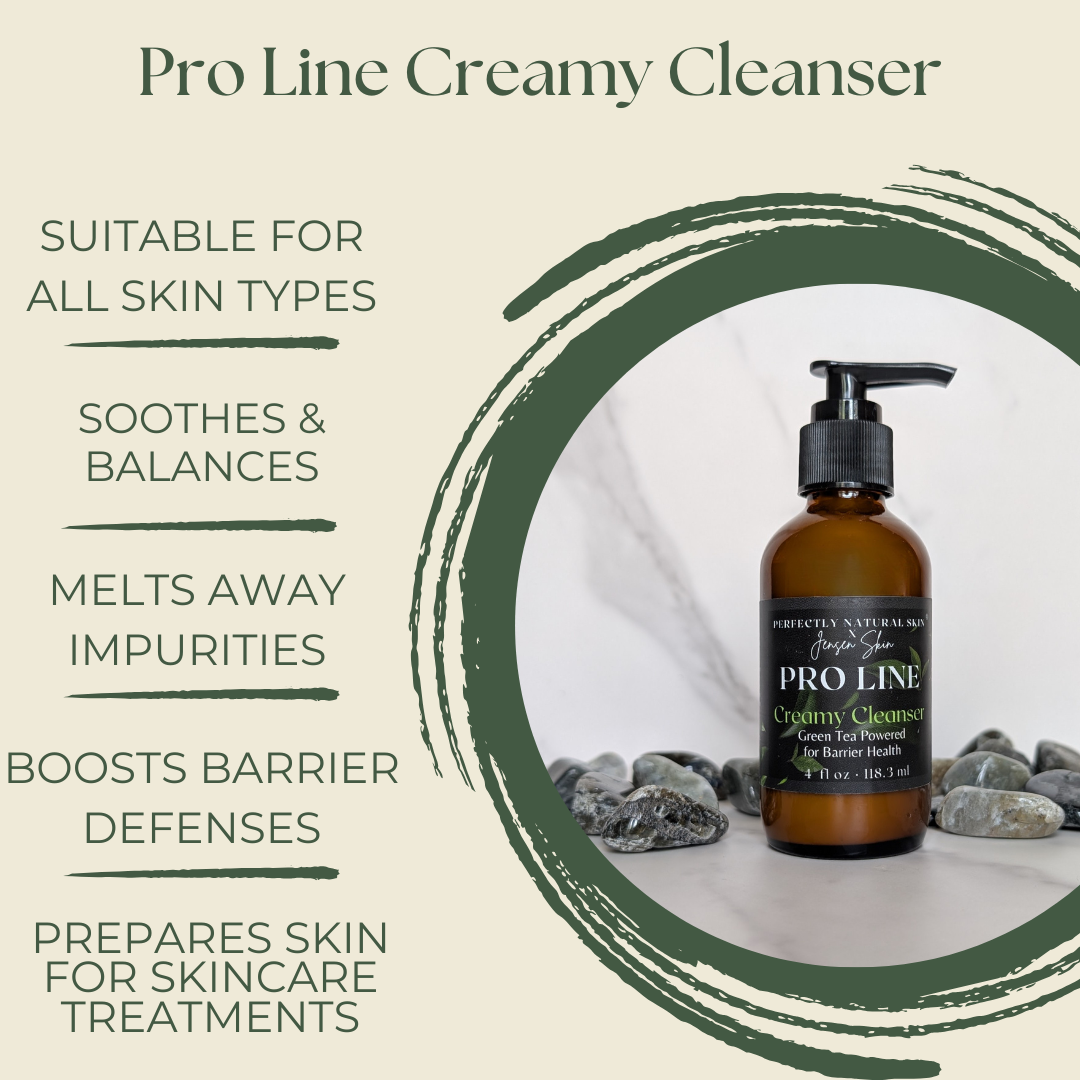 Pro-Line creamy facial cleanser 4 oz close-up, botanical antioxidant cleanser for soft clean balanced skin
