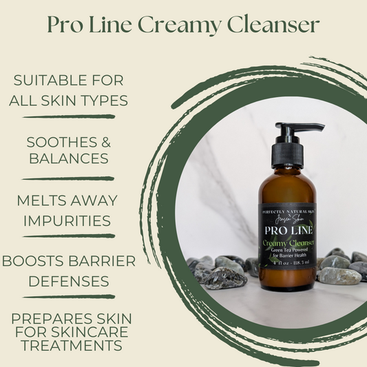 Pro-Line creamy facial cleanser 4 oz close-up, botanical antioxidant cleanser for soft clean balanced skin