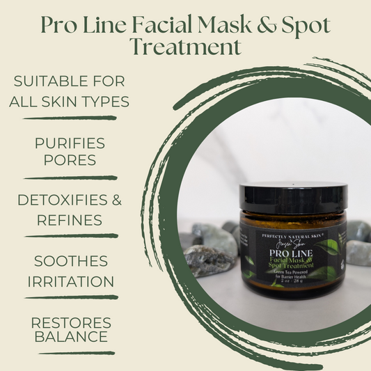 Pro-Line matcha clay mask 1 oz close-up, kaolin and green tea clay mask for blemish-prone and oily skin