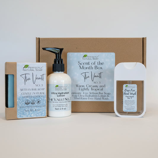 Perfectly Natural Soap Scent of the Month variety box, limited edition assortment of natural bath and body products