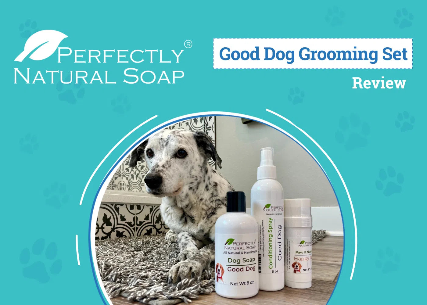 Good Dog natural grooming starter set with dog, plant-based pet care products by Perfectly Natural Soap