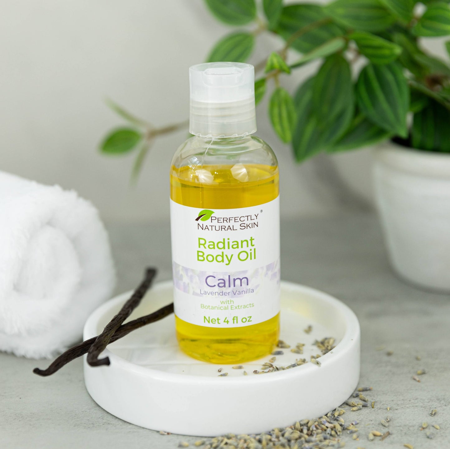 Radiant body oil 4 oz Calm scent, soothing lavender-infused lightweight moisturizing body oil