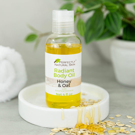 Radiant body oil 4 oz Honey Oat scent, silky luxurious moisturizing oil for glowing skin