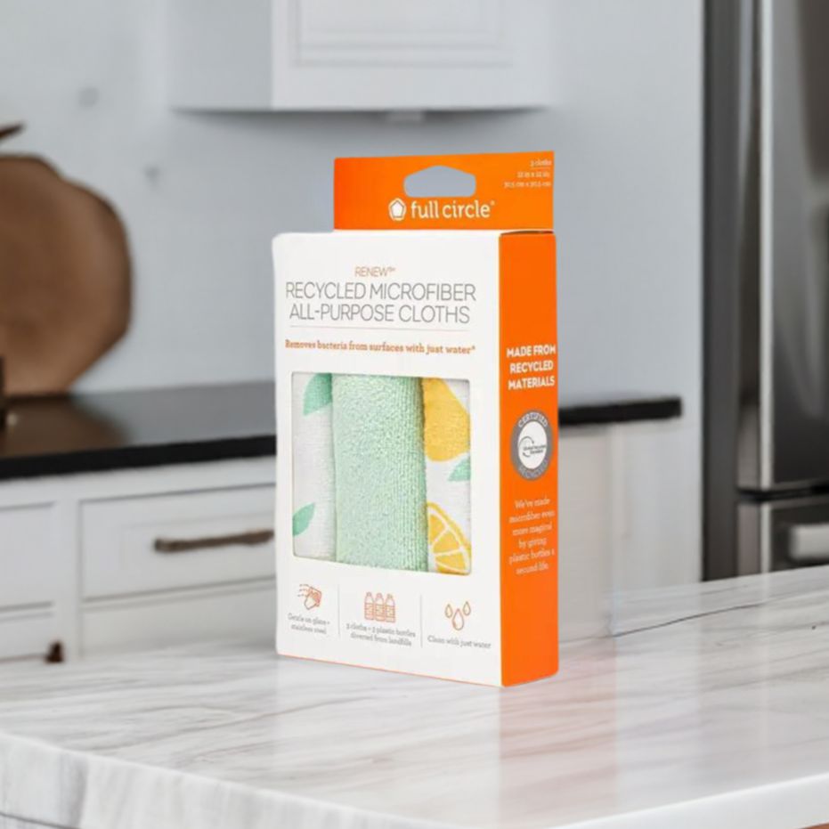 Renew recycled all-purpose microfiber cloths set of 3 citrus print, eco-friendly recycled fiber cleaning cloths