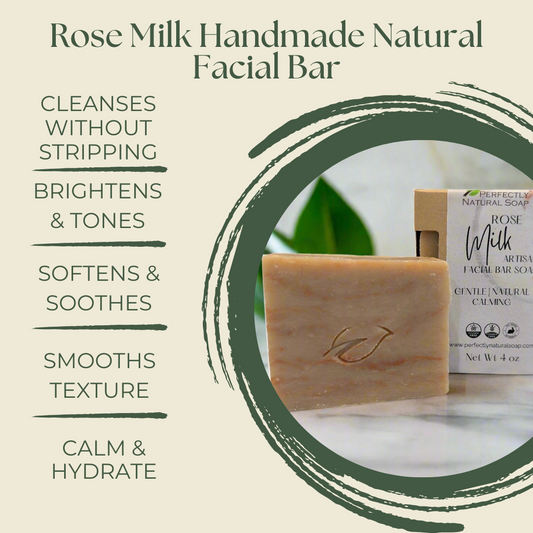 Rose milk natural facial bar 4 oz close-up, soothing moisturizing handmade facial soap bar