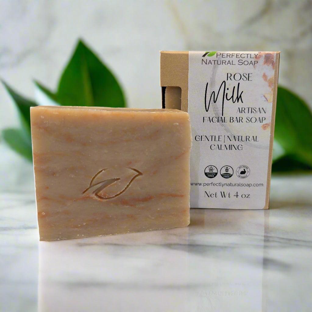 Rose milk handmade natural facial bar 4 oz, gentle rose and milk-infused cleansing soap for face