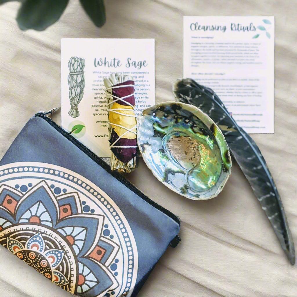 Sage smudge kit, white sage bundle and accessories for cleansing and clearing your home space