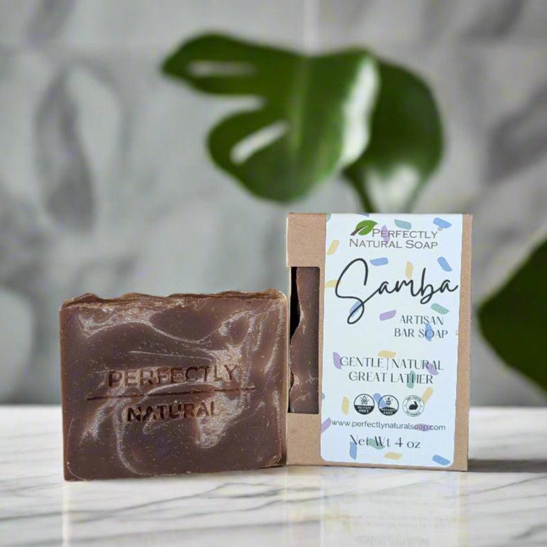 Samba handmade natural soap bar 4 oz limited edition, vibrant tropical-scented moisturizing soap