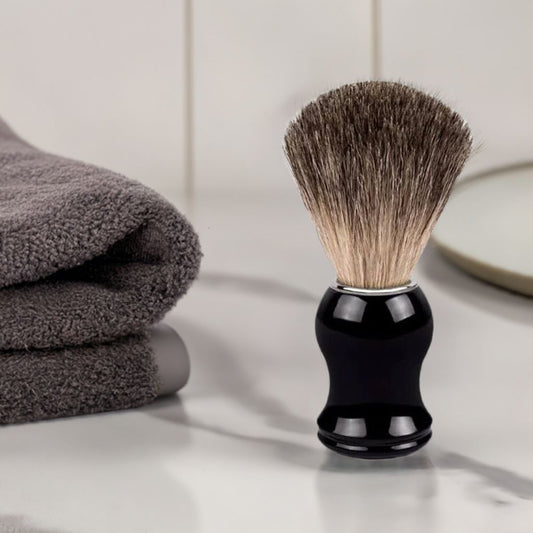 Shave brush with black handle and boar bristle, traditional wet shave brush for building rich lather