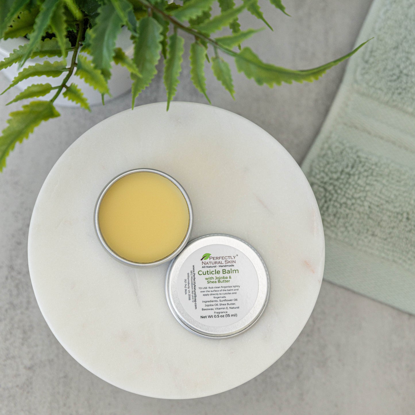 Shea and jojoba cuticle balm tin 0.5 oz, concentrated nourishing balm for dry cracked cuticles and nail beds