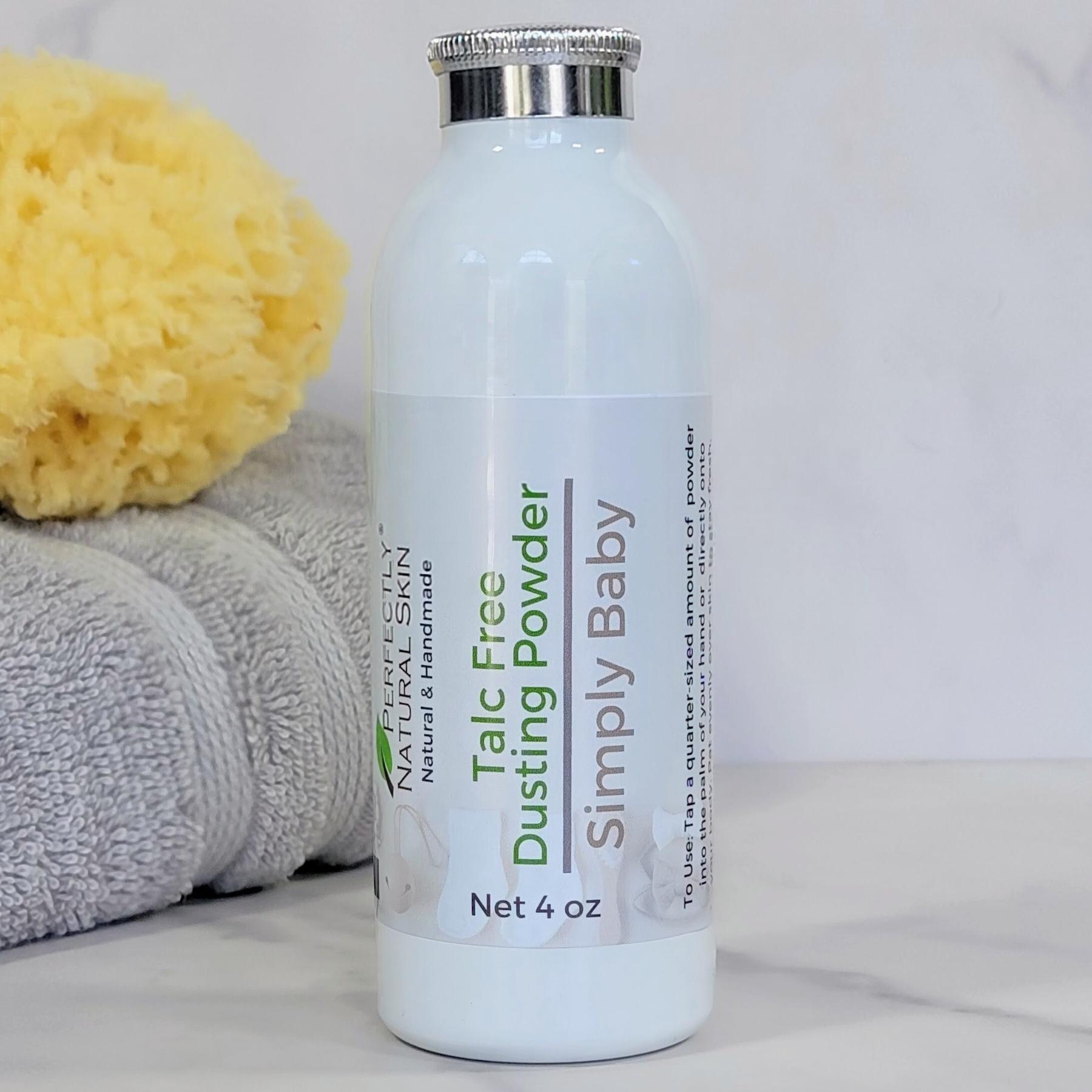 Simply Baby talc-free powder unscented 4 oz, fragrance-free natural powder for baby's delicate sensitive skin