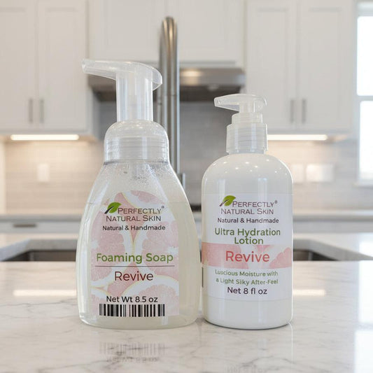 Sink set gift bundle with natural lotion and foaming soap in burlap bag, perfect bathroom counter gift