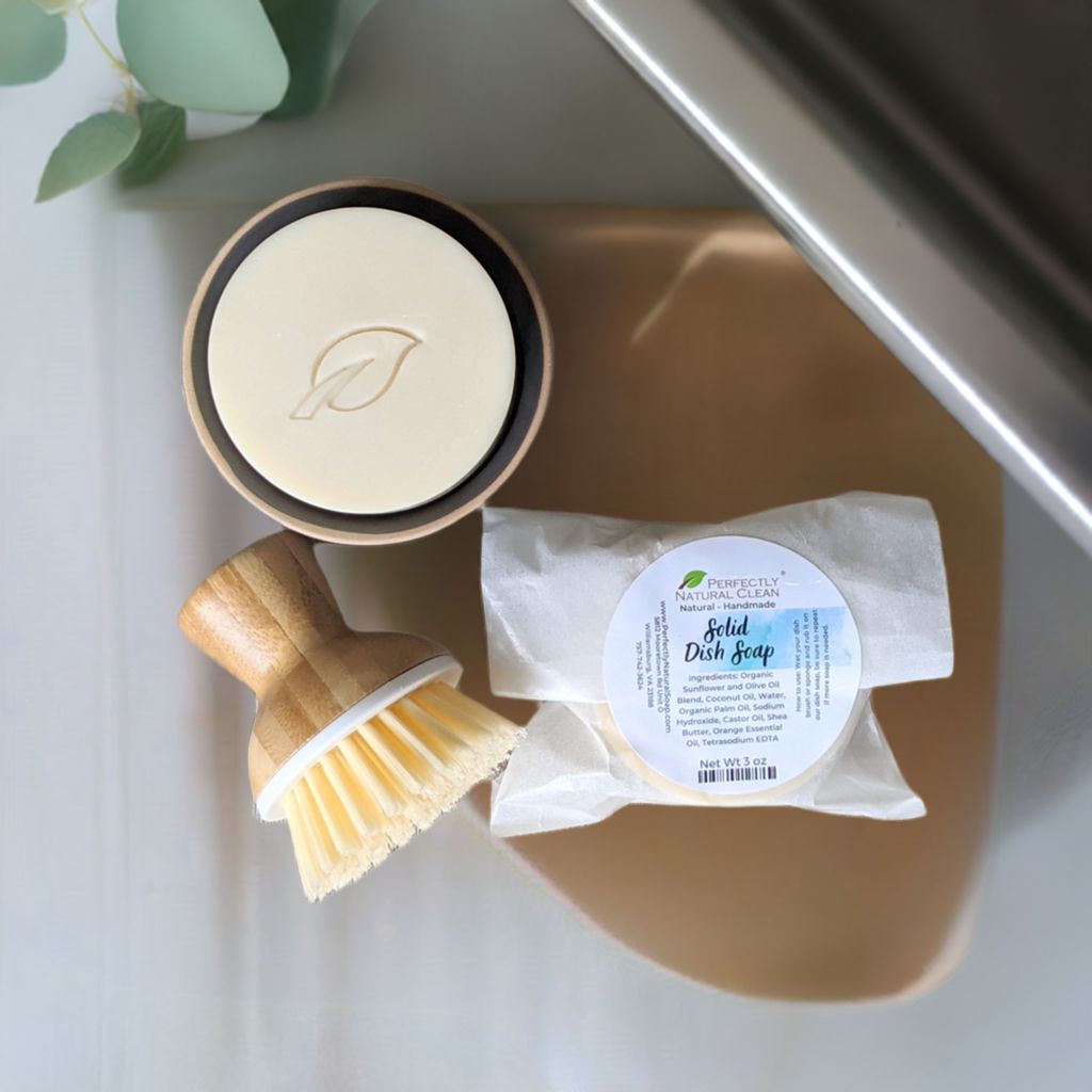 Solid dish soap starter bundle, eco-friendly concentrated solid dish soap bar with natural dish brush