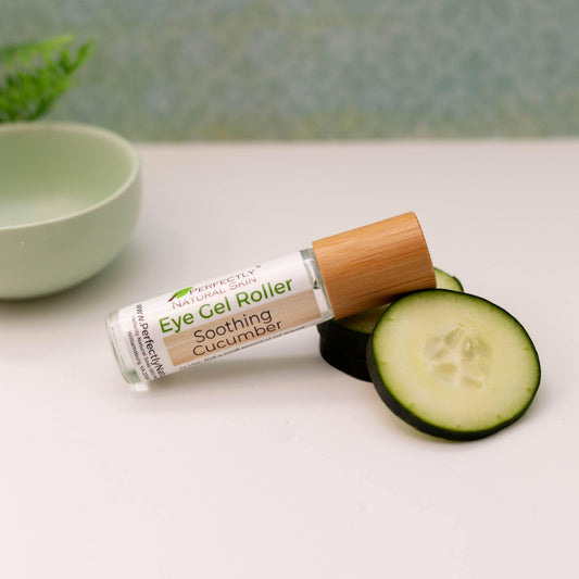 Soothing cucumber eye gel 10ml with roller applicator, natural anti-puffiness treatment for puffy eyes