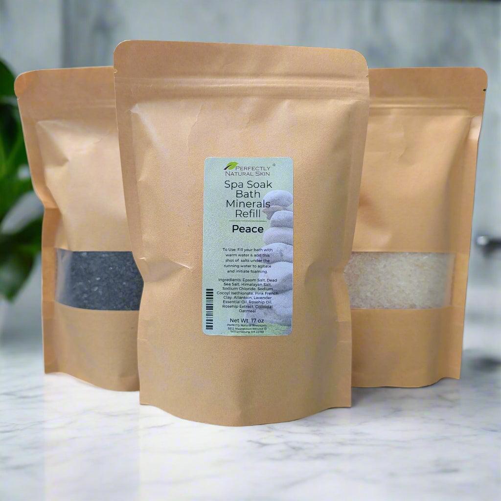 Spa Soak foaming mineral bath salts 17 oz Comfort blend eco-friendly refill bag, bulk mineral salt refill