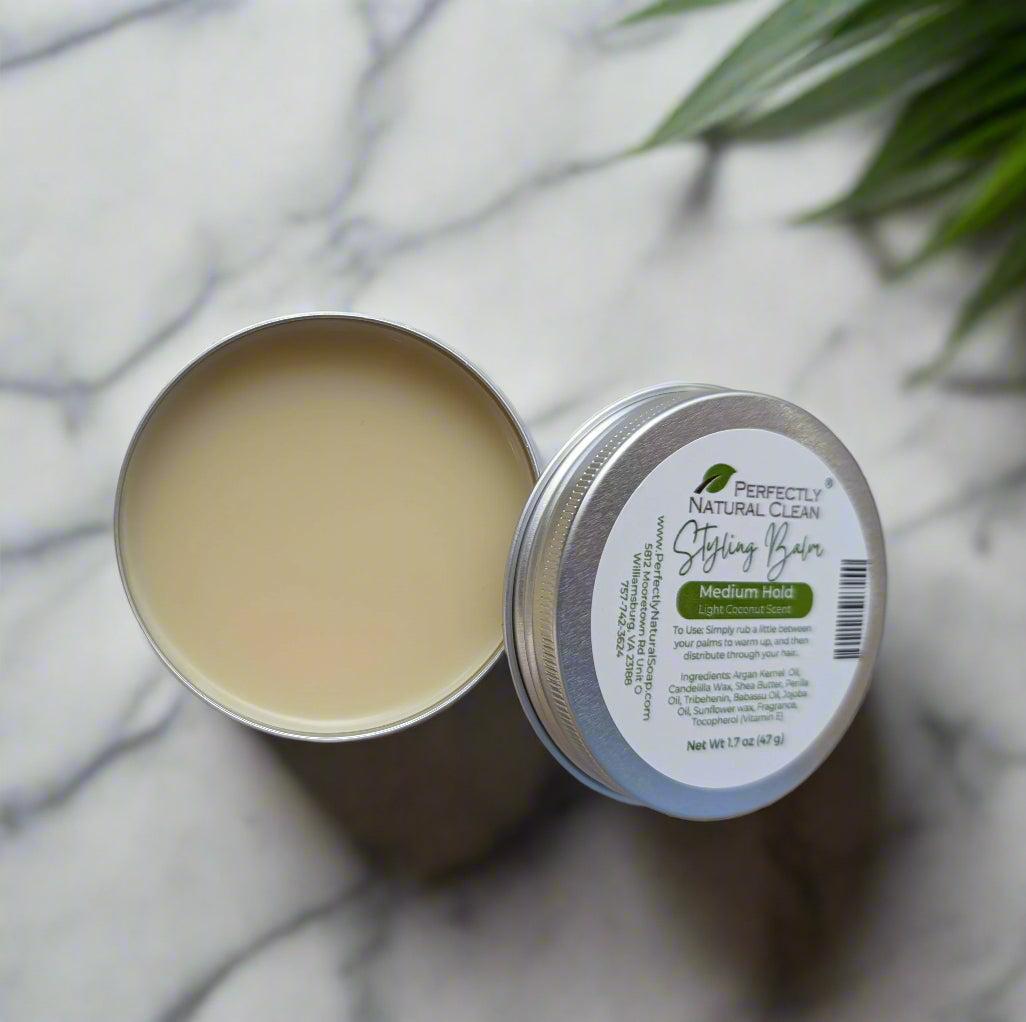 Natural styling balm for curly and short hair 1.7 oz medium hold, plant-based balm for definition and frizz control