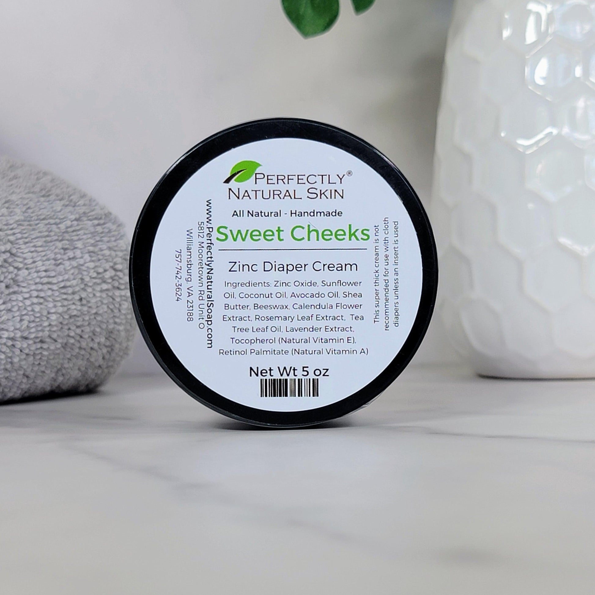 Sweet Cheeks natural diaper cream with zinc oxide 5 oz, gentle protective barrier cream for baby's diaper area