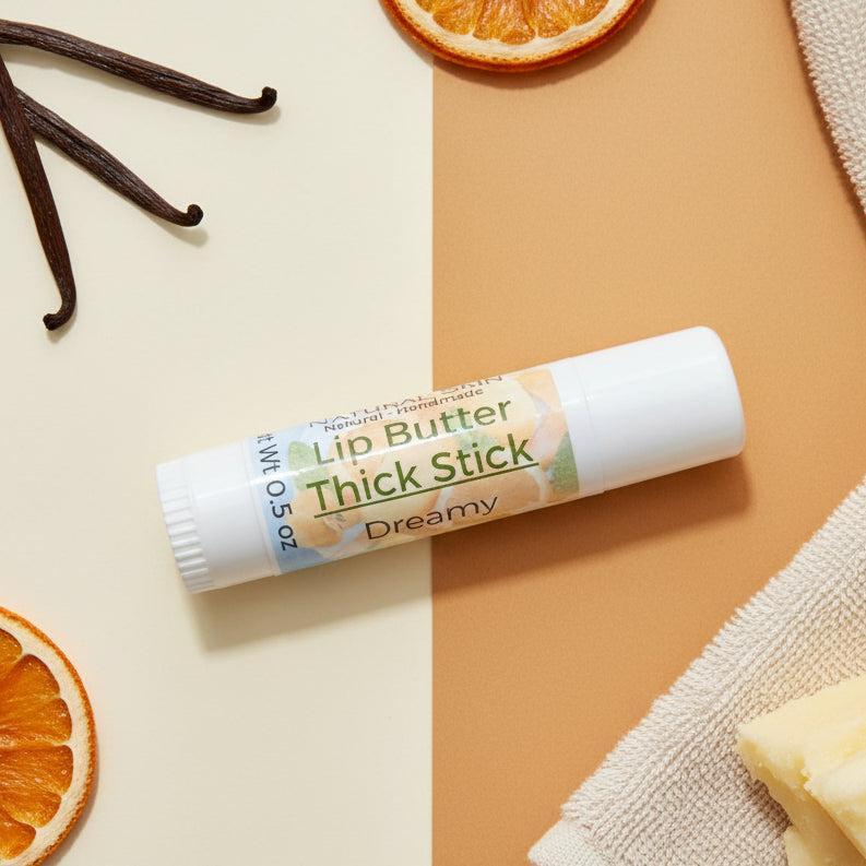 Thick Stick natural lip butter 0.5 oz Dreamy Orange Vanilla scent, rich citrus vanilla flavored lip balm