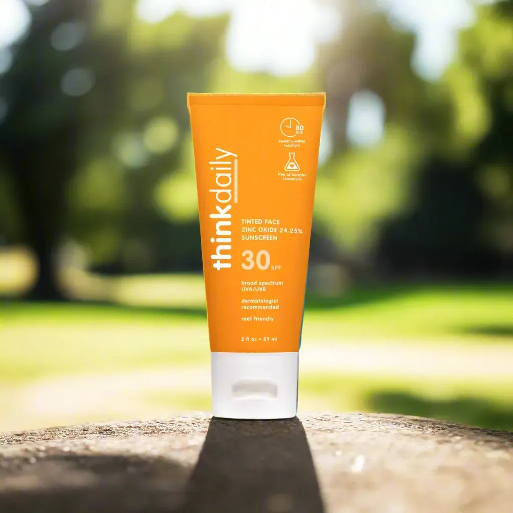 ThinkDaily tinted facial mineral sunscreen SPF 30 2 oz, lightweight zinc oxide sunscreen with natural tint