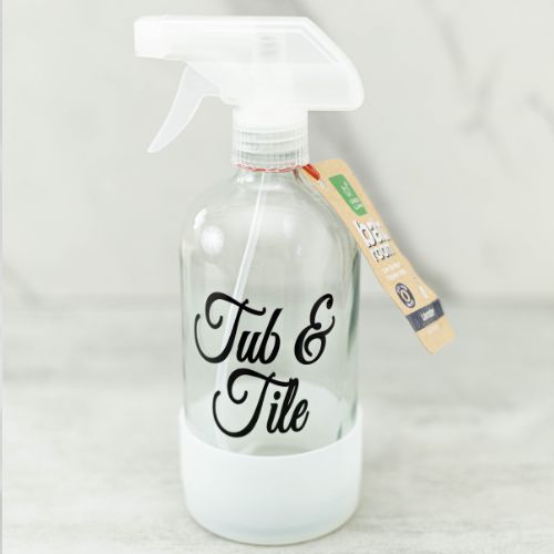Natural tub and tile cleaner starter set or refill, plant-based grease-cutting bathroom cleaning spray