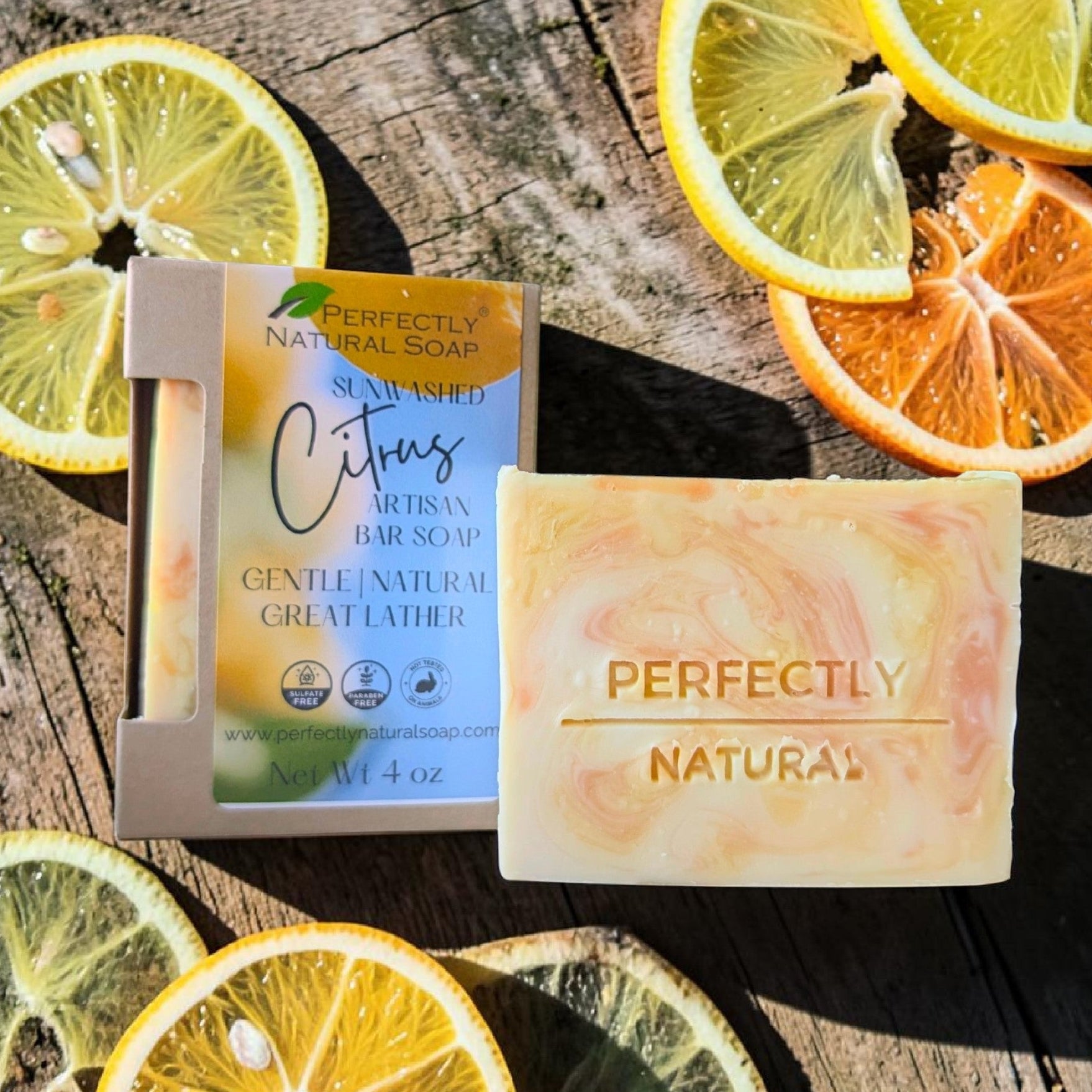 Sunwashed Citrus natural handmade soap bar 4 oz, bright clean citrus-inspired moisturizing bar soap