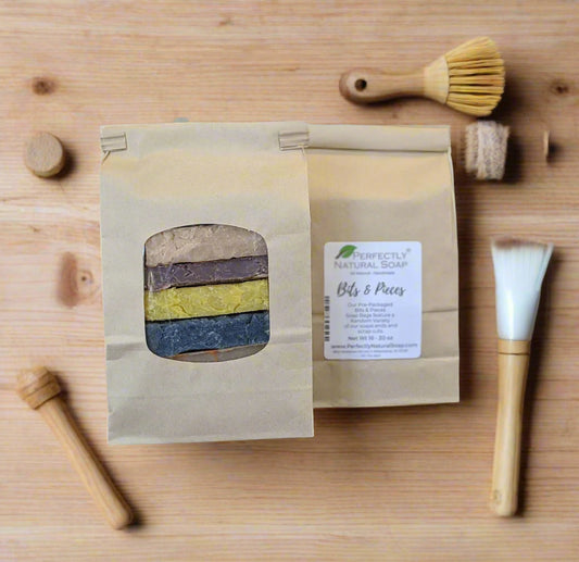 Natural handmade soap bits and pieces bag 16 oz assorted scents, eco-friendly pre-packaged soap scraps