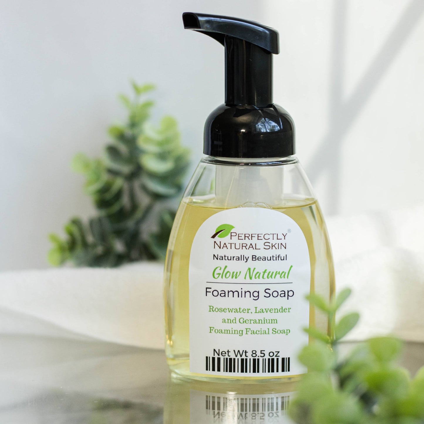 Glow natural rosewater foaming facial cleanser 8.5 oz, gentle sulfate-free foam cleanser with rose hydrosol